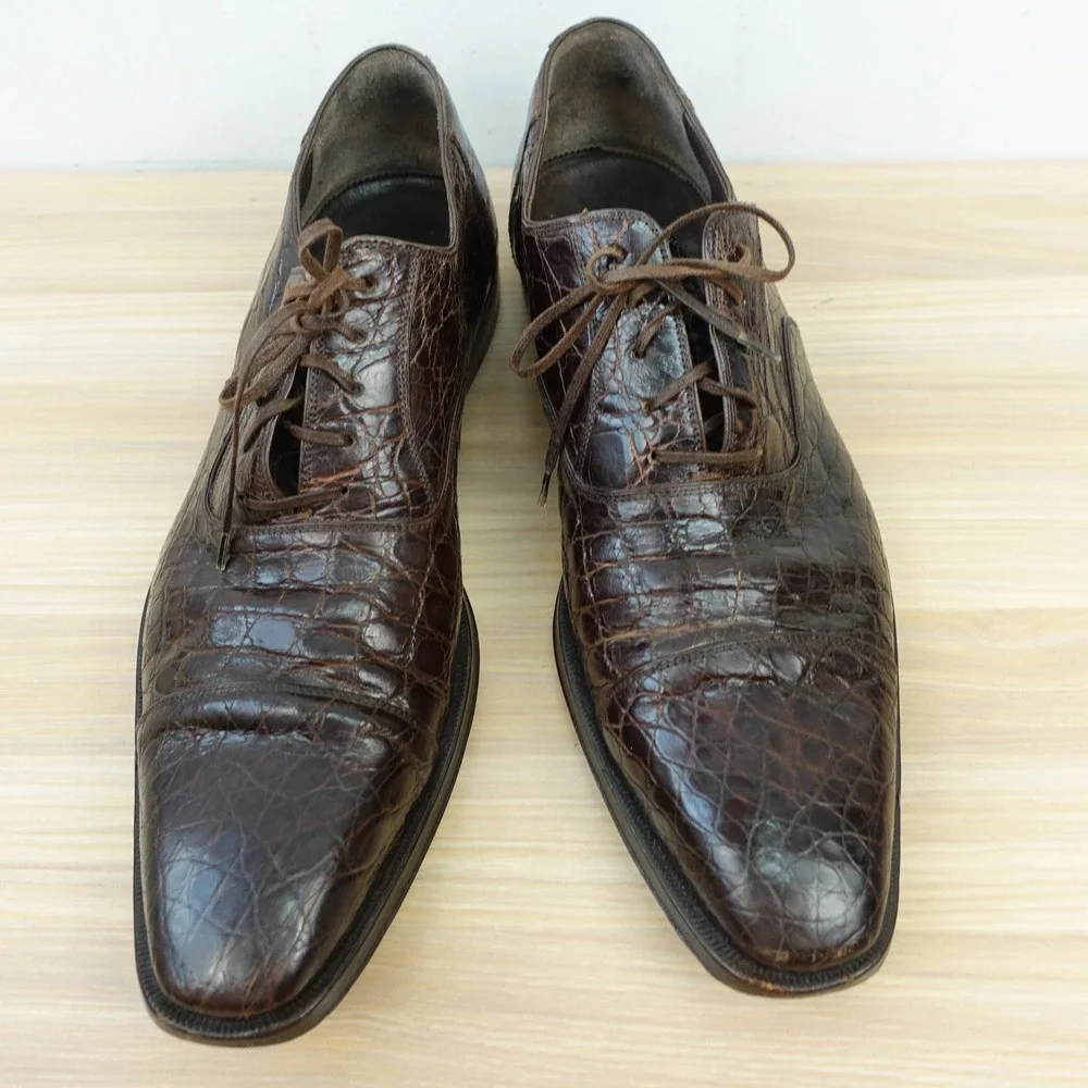 Bergdorf Goodman Crocodile Oxford Dress Shoes Mens 10.5 Brick Brown Luxury $1500